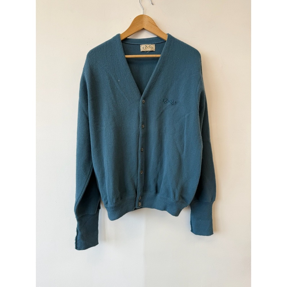 Vintage Izod Sweater Mens‎ Large Blue Cardigan Button Up Knit Retro Preppy 80s